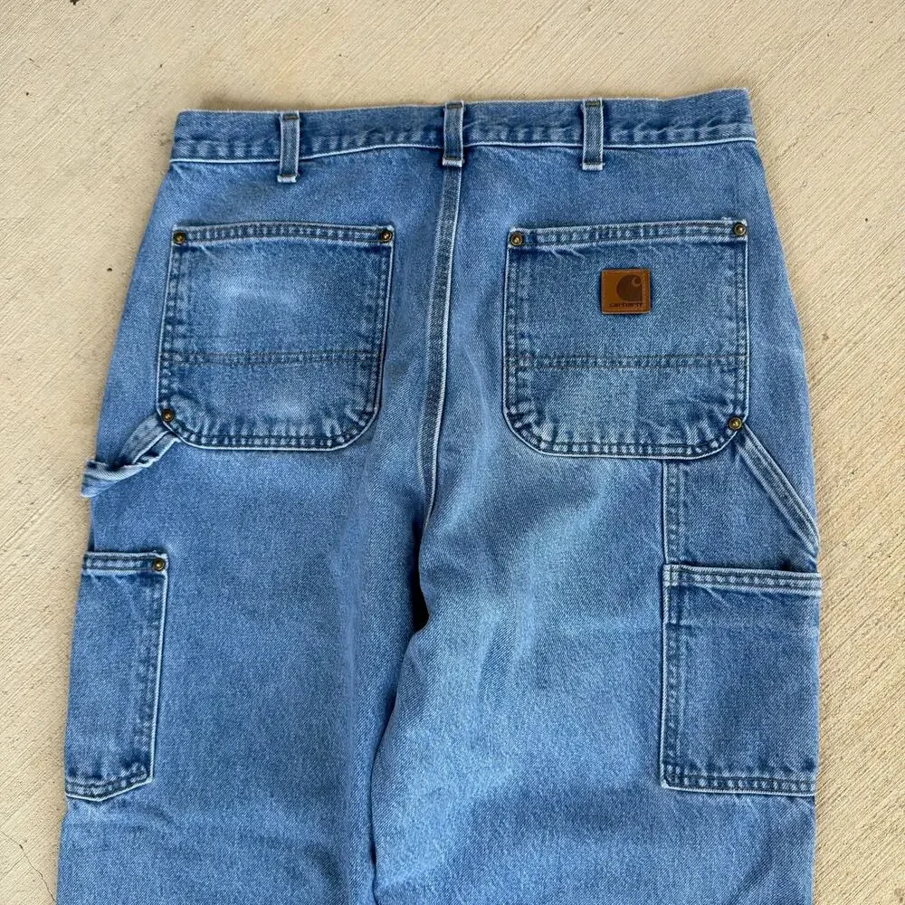 Carhartt denim blue jean double knee work wear carpenter pants